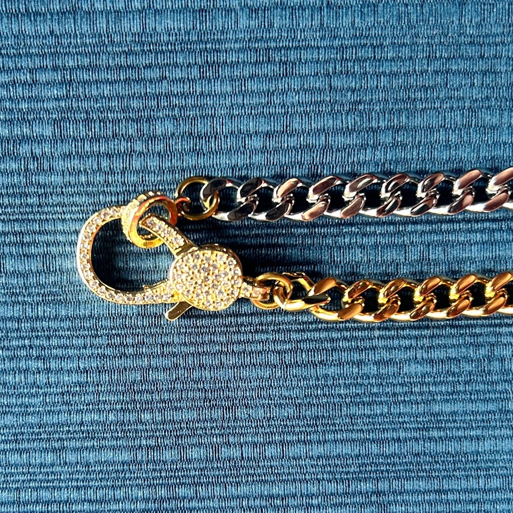 NWT Gold Silver Two Tone Stainless Steal Double Chain Necklace 16” - Picture 7 of 11